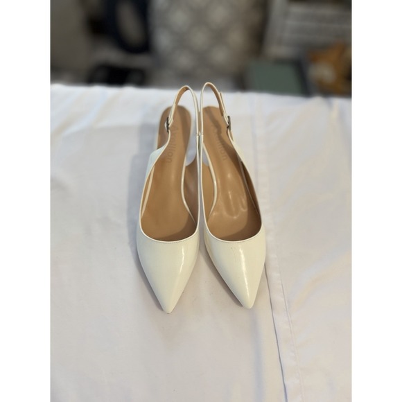 Axellion White Patent Leather Slingback Pointed Toe Kitten Heels Buckle - Picture 8 of 8